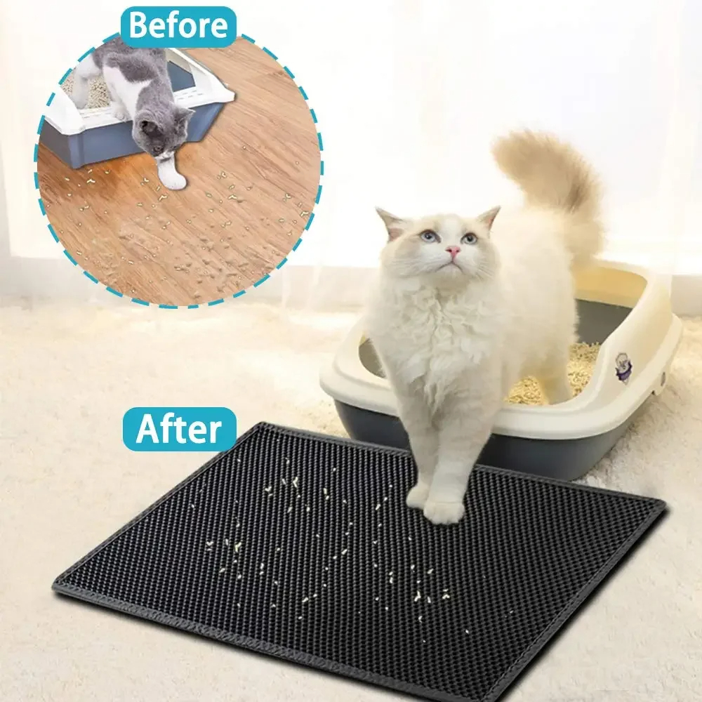 Double Layer EVA Cat Litter Mat, Large Hole Anti-Slip Sand Bowl Filter Mat for Cats, Reusable Litter Pad for Cat