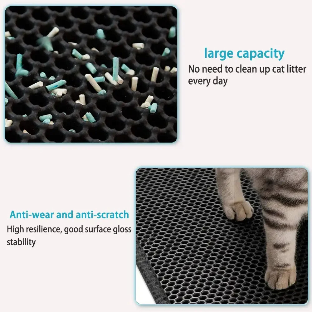 Double Layer EVA Cat Litter Mat, Large Hole Anti-Slip Sand Bowl Filter Mat for Cats, Reusable Litter Pad for Cat