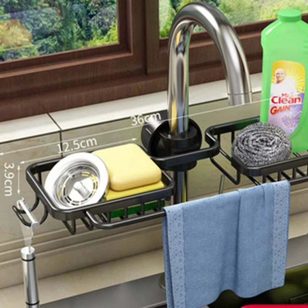 Aluminum Sink Rack Sponge  Soap Drainer Faucet Holder