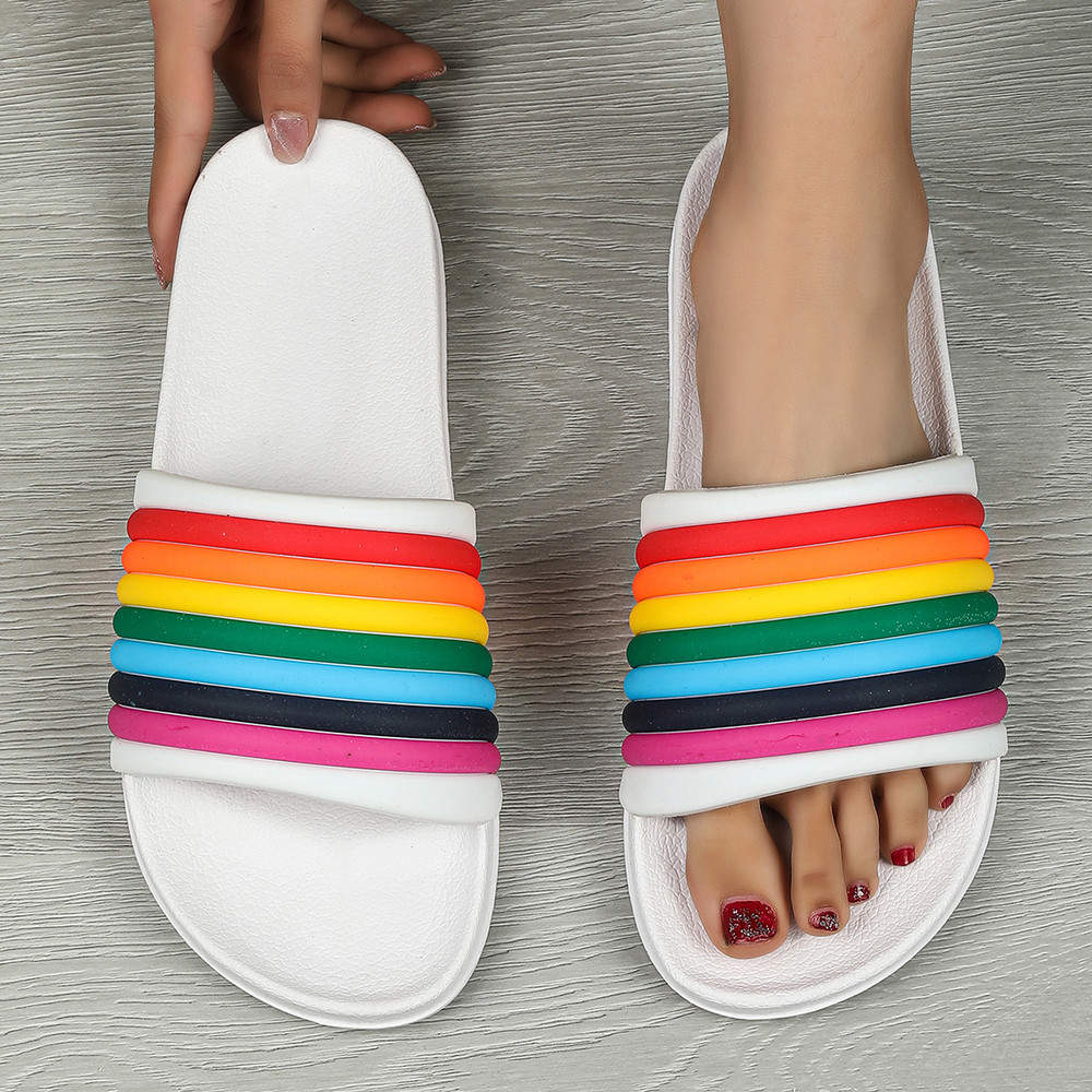 Women Rainbow Thick Sole Summer Beach Slides, Ultra-Soft Bathroom Anti-Slip Slippers & Fashion Flip-Flops for Comfort