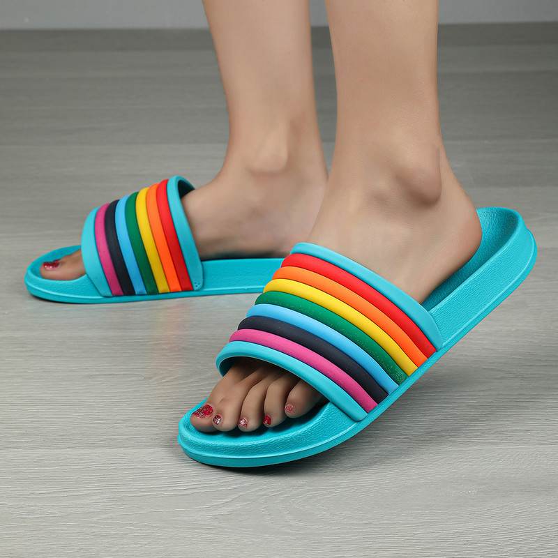 Women Rainbow Thick Sole Summer Beach Slides, Ultra-Soft Bathroom Anti-Slip Slippers & Fashion Flip-Flops for Comfort