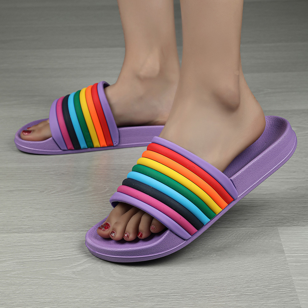 Women Rainbow Thick Sole Summer Beach Slides, Ultra-Soft Bathroom Anti-Slip Slippers & Fashion Flip-Flops for Comfort