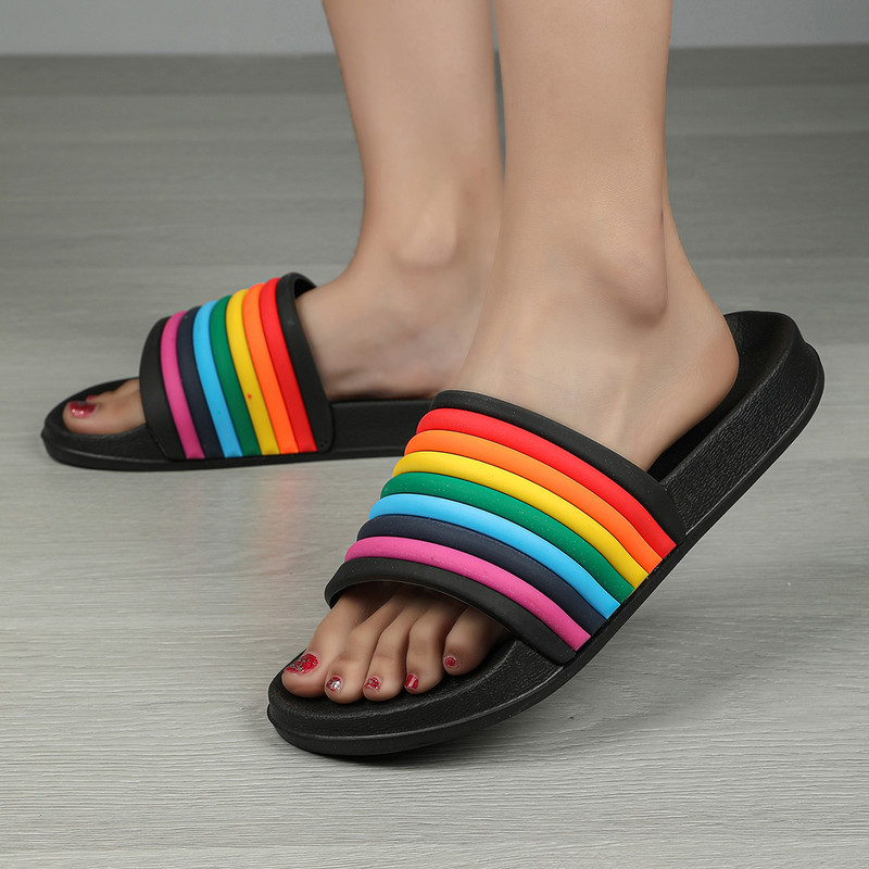 Women Rainbow Thick Sole Summer Beach Slides, Ultra-Soft Bathroom Anti-Slip Slippers & Fashion Flip-Flops for Comfort