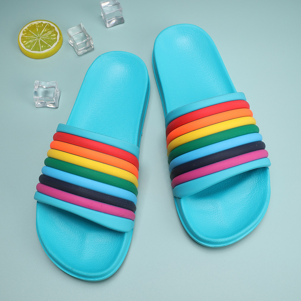 Women Rainbow Thick Sole Summer Beach Slides, Ultra-Soft Bathroom Anti-Slip Slippers & Fashion Flip-Flops for Comfort