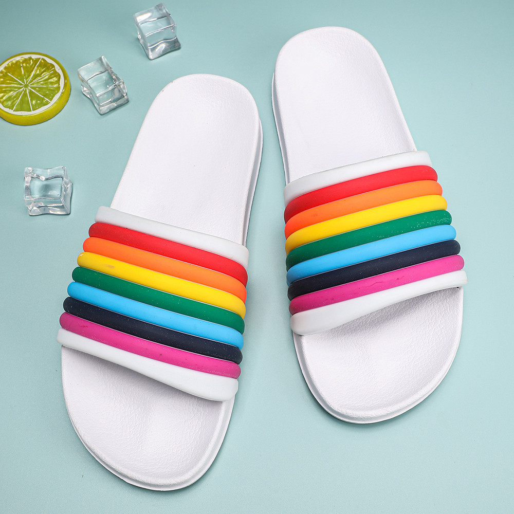 Women Rainbow Thick Sole Summer Beach Slides, Ultra-Soft Bathroom Anti-Slip Slippers & Fashion Flip-Flops for Comfort