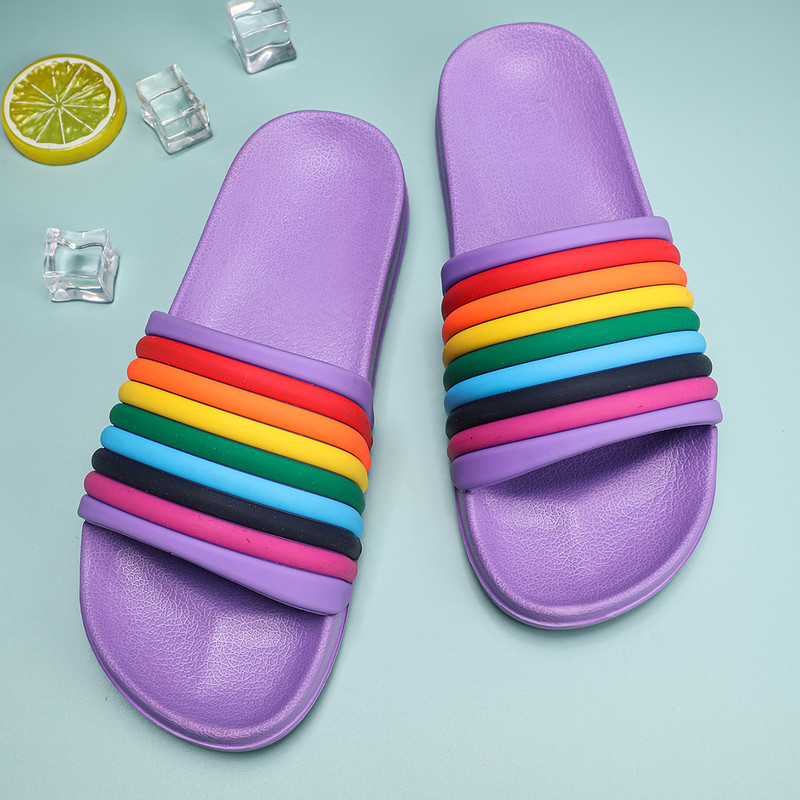 Women Rainbow Thick Sole Summer Beach Slides, Ultra-Soft Bathroom Anti-Slip Slippers & Fashion Flip-Flops for Comfort