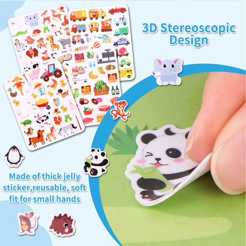 Kids Reusable DIY Sticker Books, Multi-Scene Jelly Sticker Set, Montessori Learning Toy & Creative Gift for Children