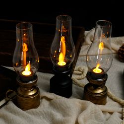 vintage lantern retro design led, flameless battery-operated hanging oil lamp for home holiday christmas gifts & decor