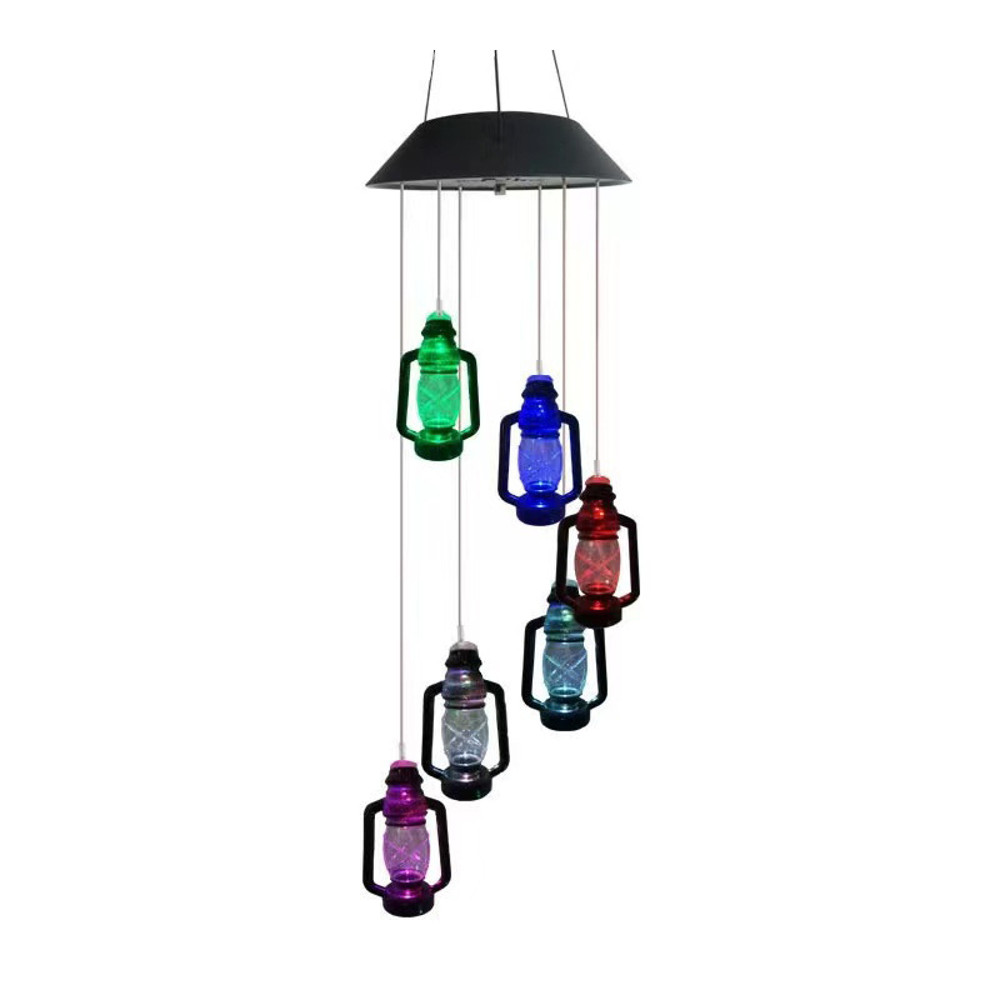 Retro Solar Wind Chime Kerosene Lamp ColorChanging Hanging Lantern For Porch Garden  Courtyard Deco 6