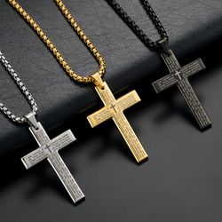 1pc titanium alloy carved cross pendant, durable unisex multi-color necklace, perfect gift for loved ones