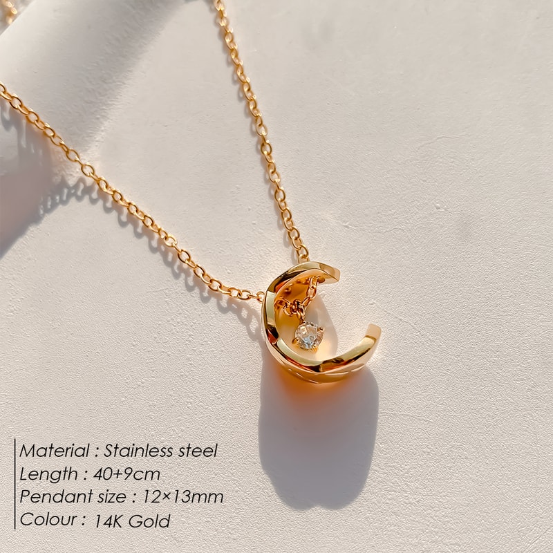 Valentines Day Jewelry Gift, eManco Romantic Metallic Moon Pendant Necklace with Rhinestones for Women