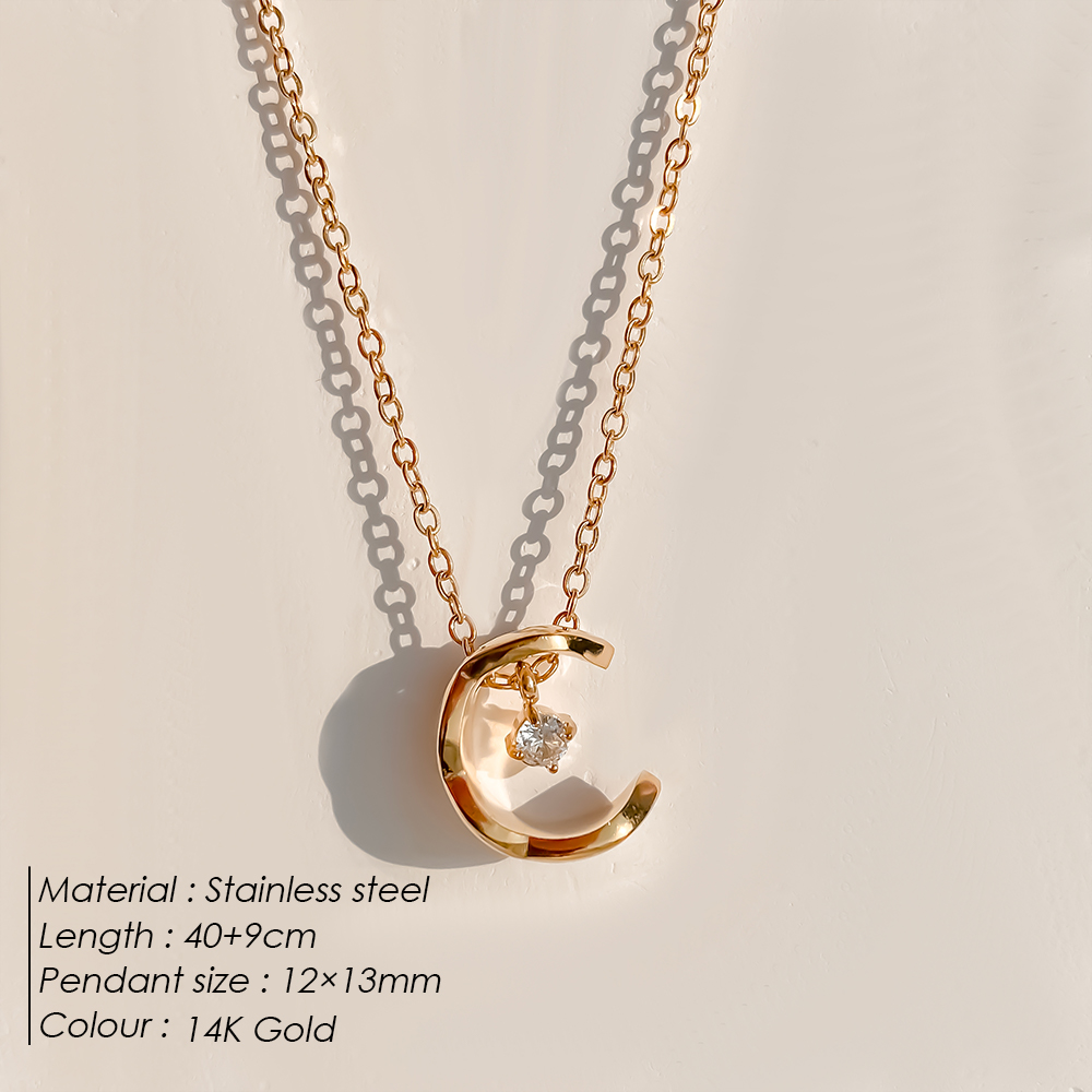 Valentines Day Jewelry Gift, eManco Romantic Metallic Moon Pendant Necklace with Rhinestones for Women