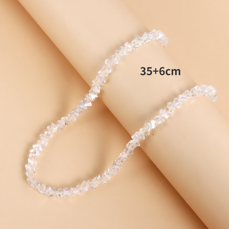 Korean Multi-Cut Glass Crystal Choker Necklace, Irregular Beaded Transparent Vintage Collar Neck Jewelry for Womens Fa