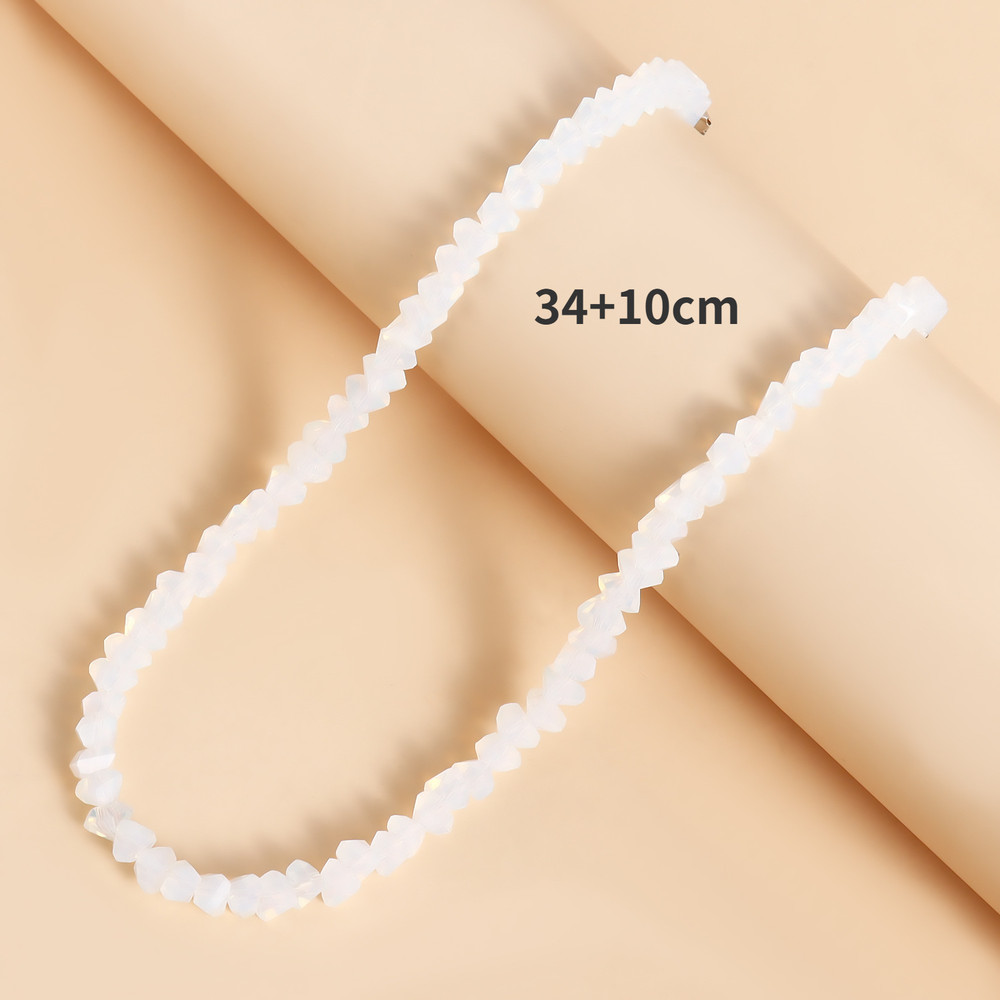 Korean Multi-Cut Glass Crystal Choker Necklace, Irregular Beaded Transparent Vintage Collar Neck Jewelry for Womens Fa