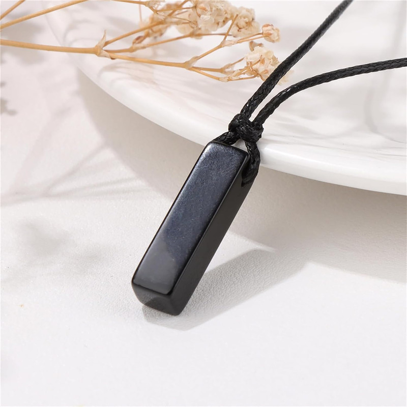 Black Tourmaline Necklace for Men, Adjustable Black Obsidian & Onyx Pendant for Spiritual Energy & Protection