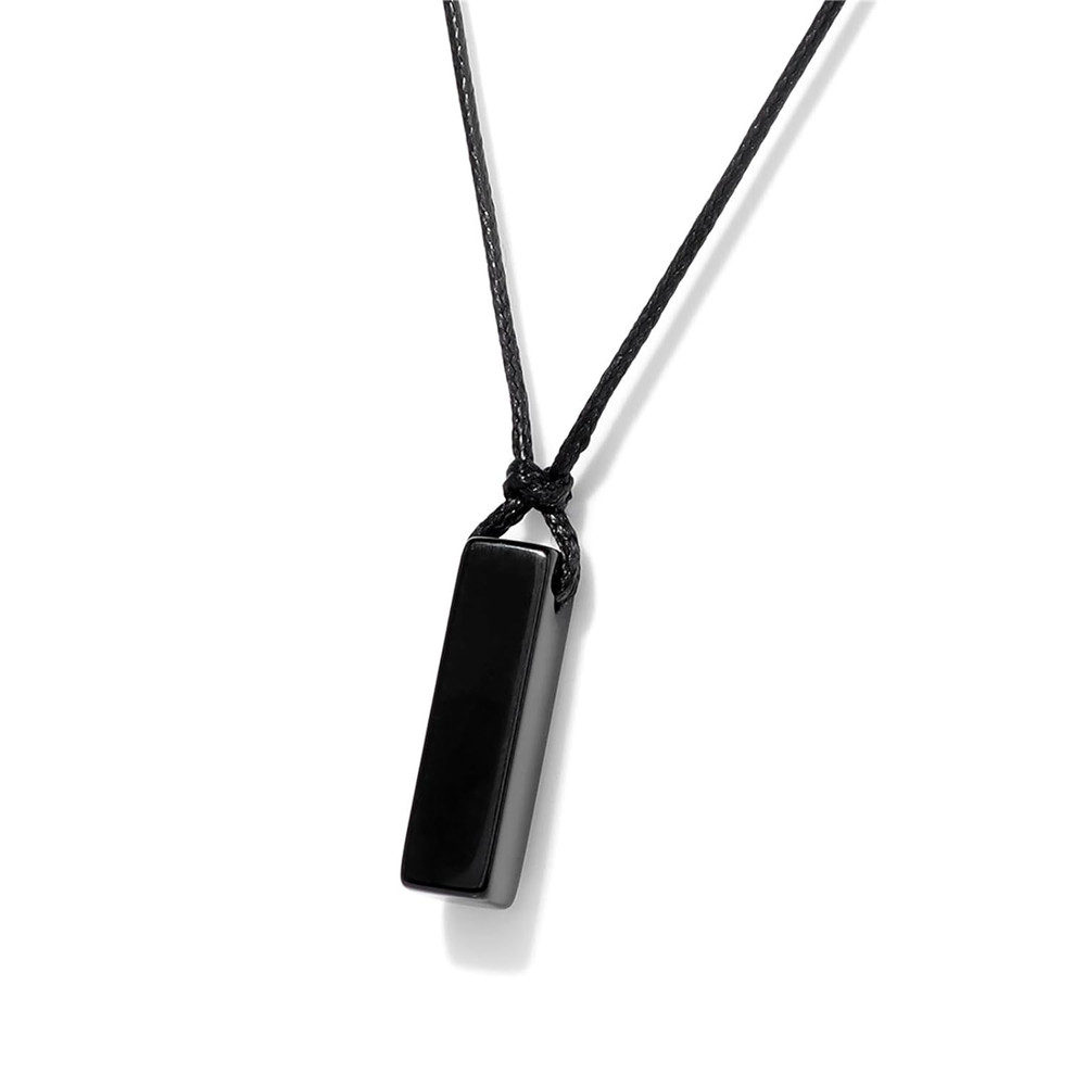 Black Tourmaline Necklace for Men, Adjustable Black Obsidian & Onyx Pendant for Spiritual Energy & Protection