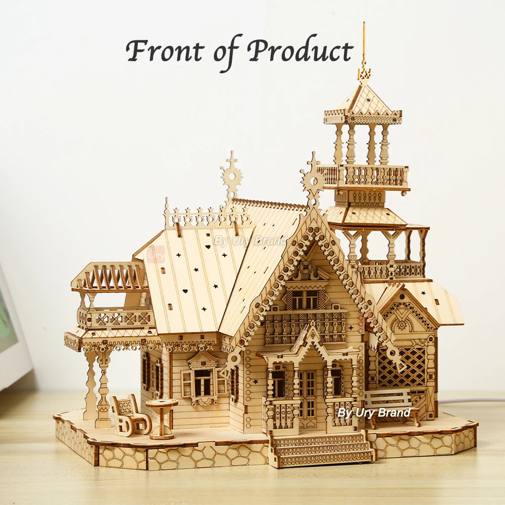 3D Wooden Puzzle Villa House Royal Castle with LED Lights, DIY Model Kit for Kids & Adults, Creative Desk Decoration