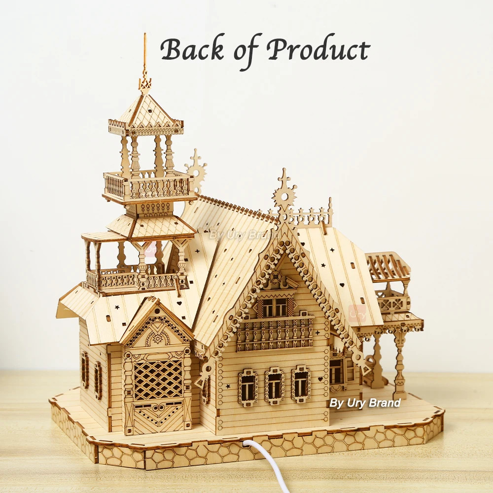 3D Wooden Puzzle Villa House Royal Castle with LED Lights, DIY Model Kit for Kids & Adults, Creative Desk Decoration