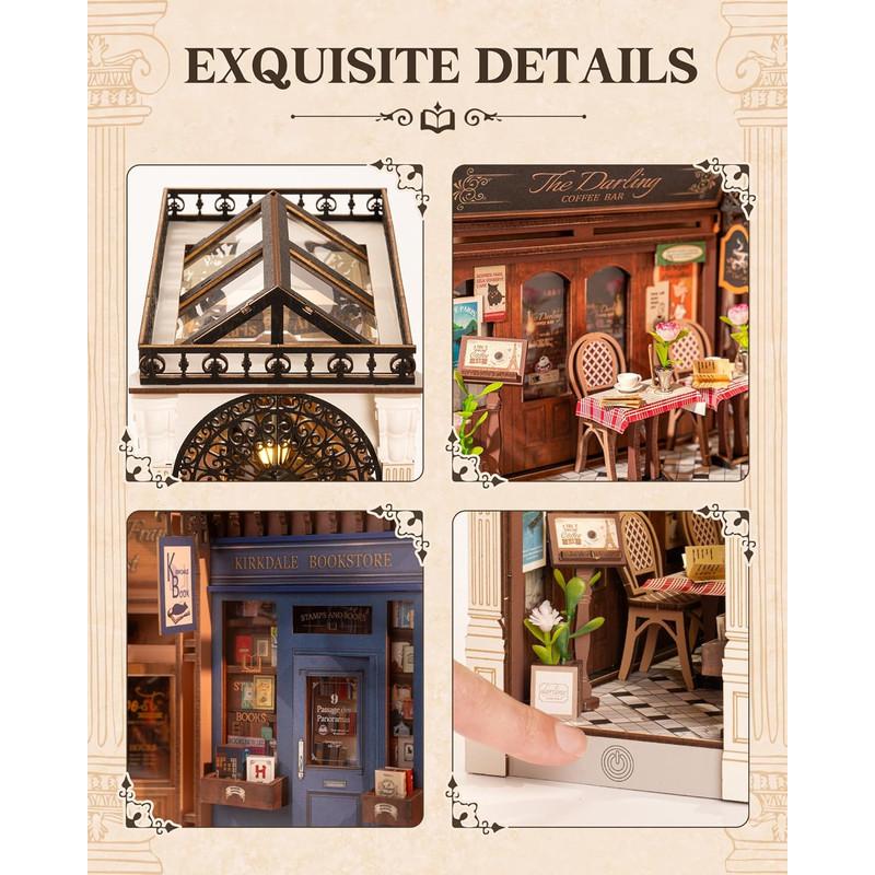 Robotime Arcade Dating Booknook with Dust Cover, DIY Miniature Dollhouse Kit, 3D Wooden Puzzle Bookend & Bookshelf Decor