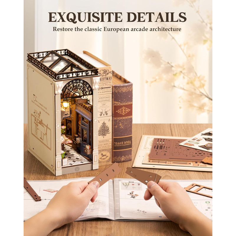 Robotime Arcade Dating Booknook with Dust Cover, DIY Miniature Dollhouse Kit, 3D Wooden Puzzle Bookend & Bookshelf Decor