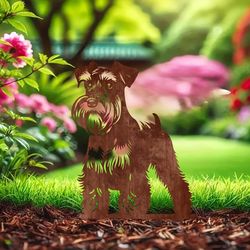 1pc schnauzer dog rusty metal garden stake, classic pet memorial & yard decor, thoughtful mothers day gift