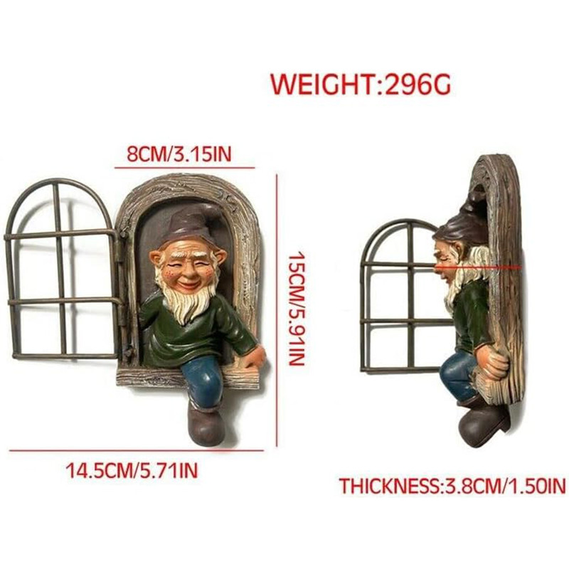 Elf Out The Door, Window Tree Hugger Naughty Garden Gnome Statue Whimsical Outdoor & Indoor Tree Decor