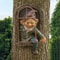 Elf Out The Door, Window Tree Hugger Naughty Garden Gnome Statue Whimsical Outdoor & Indoor Tree Decor