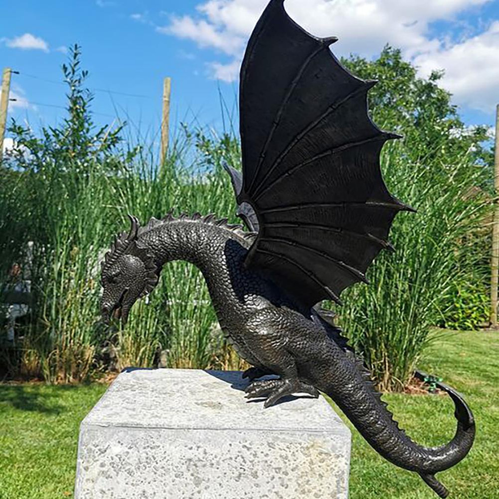 Majestic Garden Dragon Statue Fountain, Bronze Resin Water Feature Sculpture for Outdoor & Home Garden Decoration