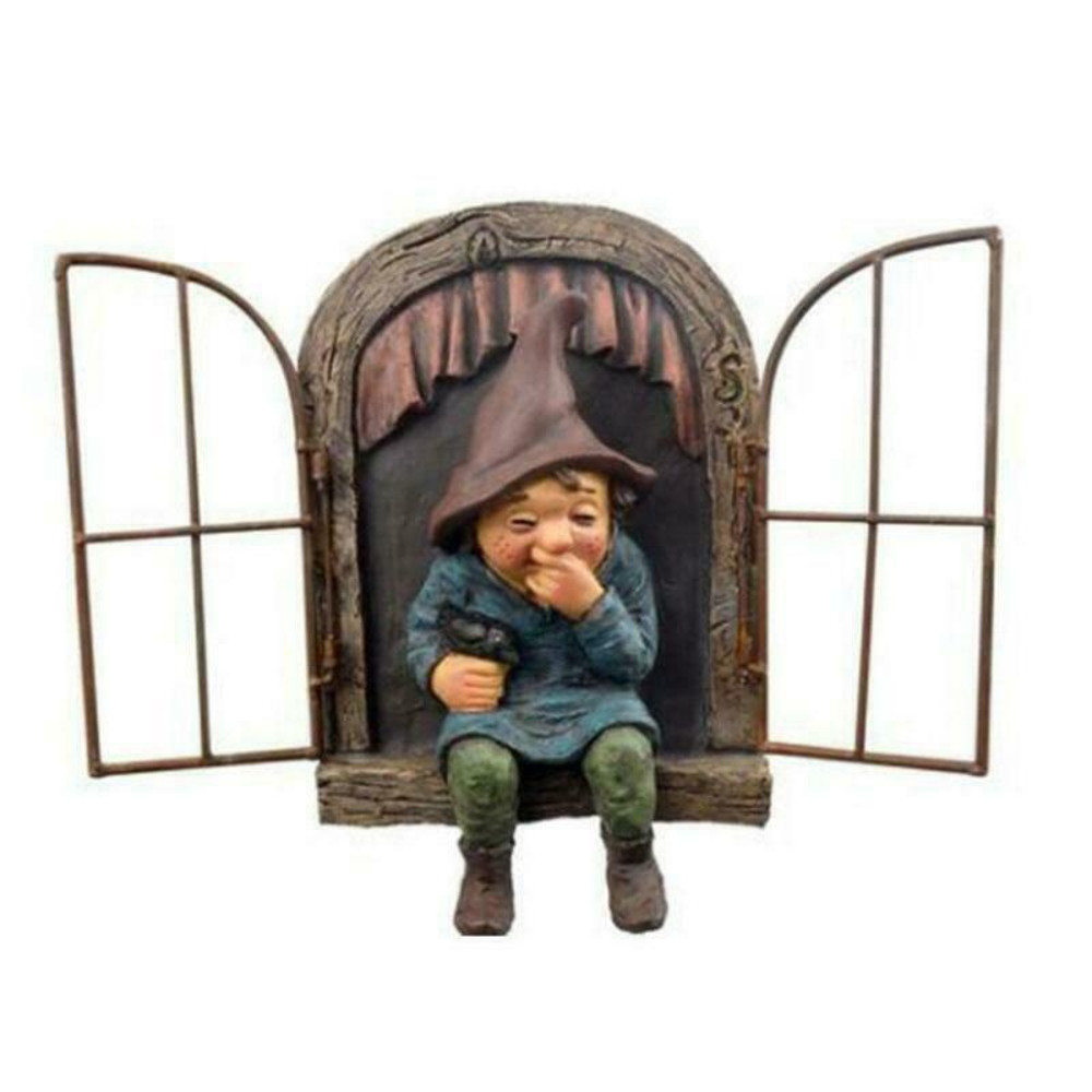 Naughty Garden Gnome Statue, Elf Out The Door Tree Hugger for Home & Yard Decor