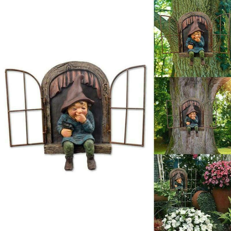 Naughty Garden Gnome Statue, Elf Out The Door Tree Hugger for Home & Yard Decor