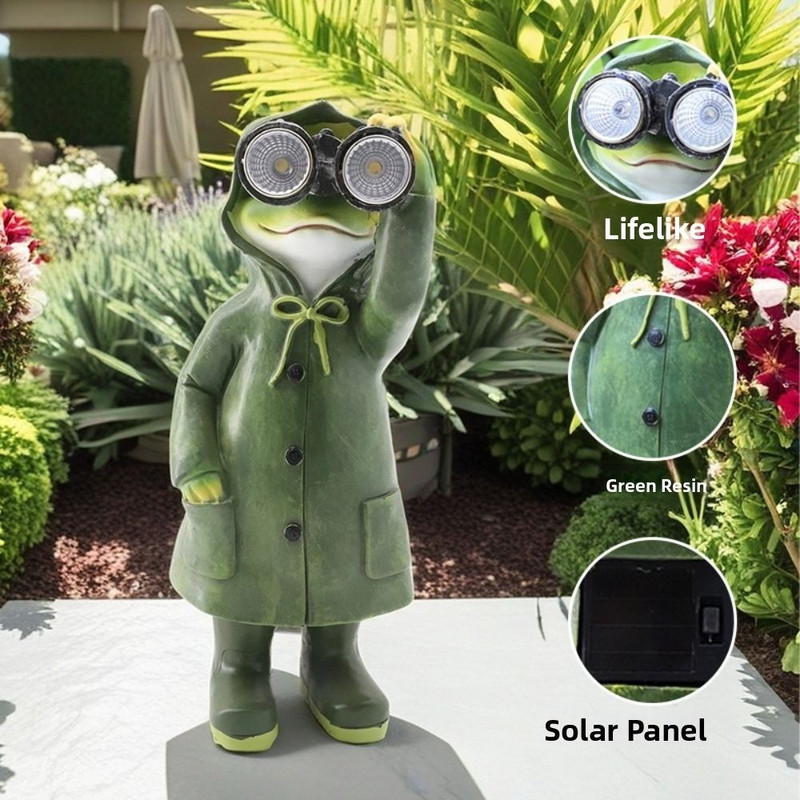 Adorable Solar-Powered Raincoat Frog Statue, Waterproof Cute Animal Sculpture, Miniature Outdoor Figurine, Craft Resin