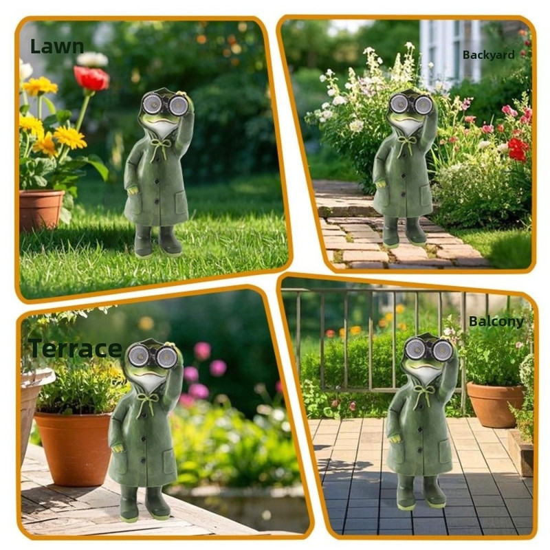Adorable Solar-Powered Raincoat Frog Statue, Waterproof Cute Animal Sculpture, Miniature Outdoor Figurine, Craft Resin