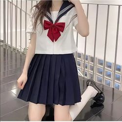 school uniform for women, jk sailor suit with red tie, long sleeve sailor uniform, sexy cosplay costume, spring