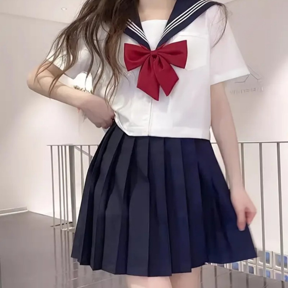 School Uniform for Women, JK Sailor Suit with Red Tie, Long Sleeve Sailor Uniform, Sexy Cosplay Costume, Spring