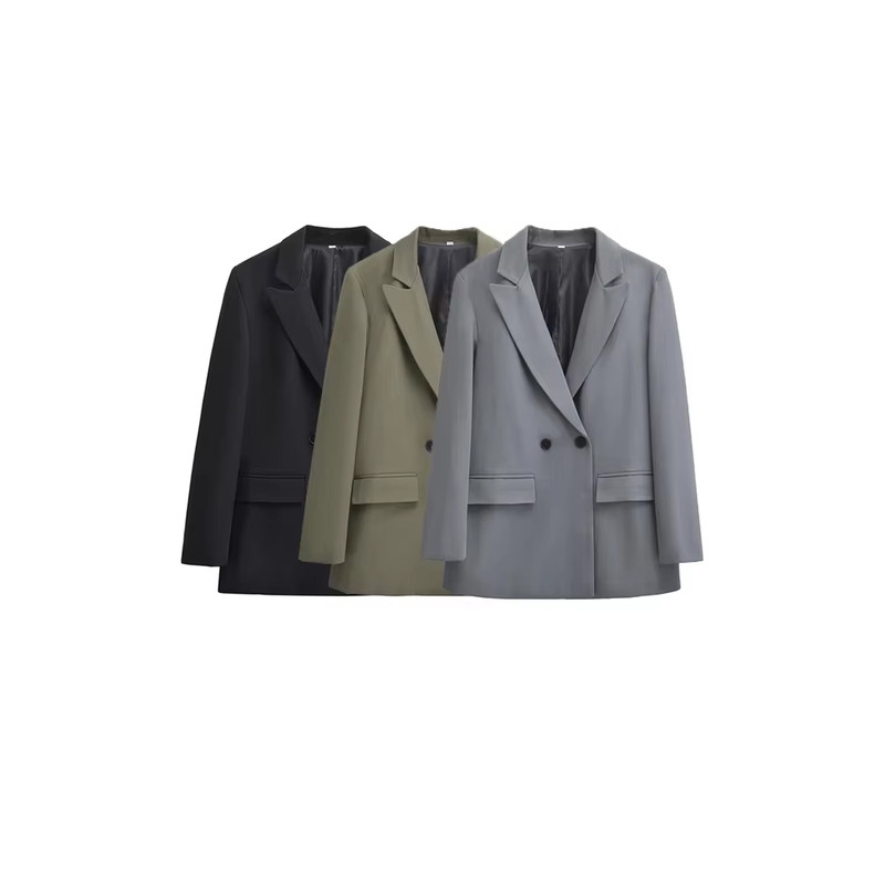 TRZA Womens Double Breasted Blazer, Office Wear Blazer Coat with Flap Pockets, Long Sleeve Chic Tops, Female Outerwear