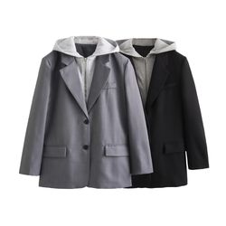 casual blazer, spring new single breasted hooded jacket, versatile suit coat with decorative panel