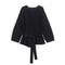 TRAFSHE Women's Knit Blazer with Belt, Retro V-Neck Long Sleeve Coat with Shoulder Pads, Versatile Spring and Fall Jacke