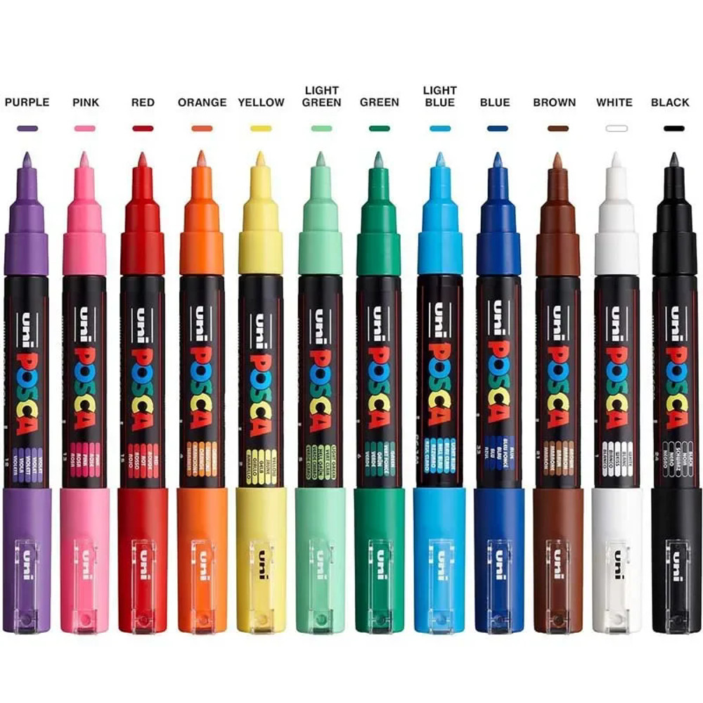 12 Color Set Uni Posca Markers PC-1M Extra Fine 0.7mm Paint Marker Pens Manga Ceramic Glass Graffiti Wood Fabric Metal