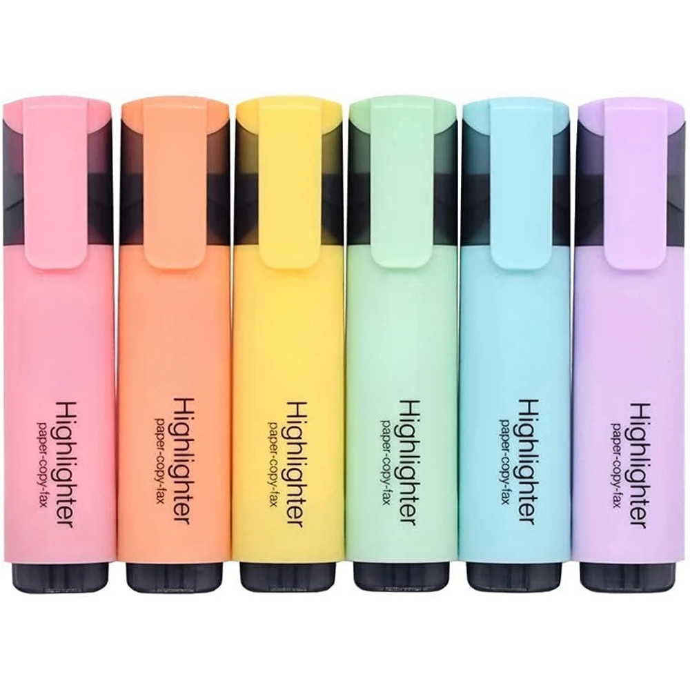 Chisel Tip Marker Pen, 6 Assorted Pastel Colors, Double Sided Highlighter Set for Journaling