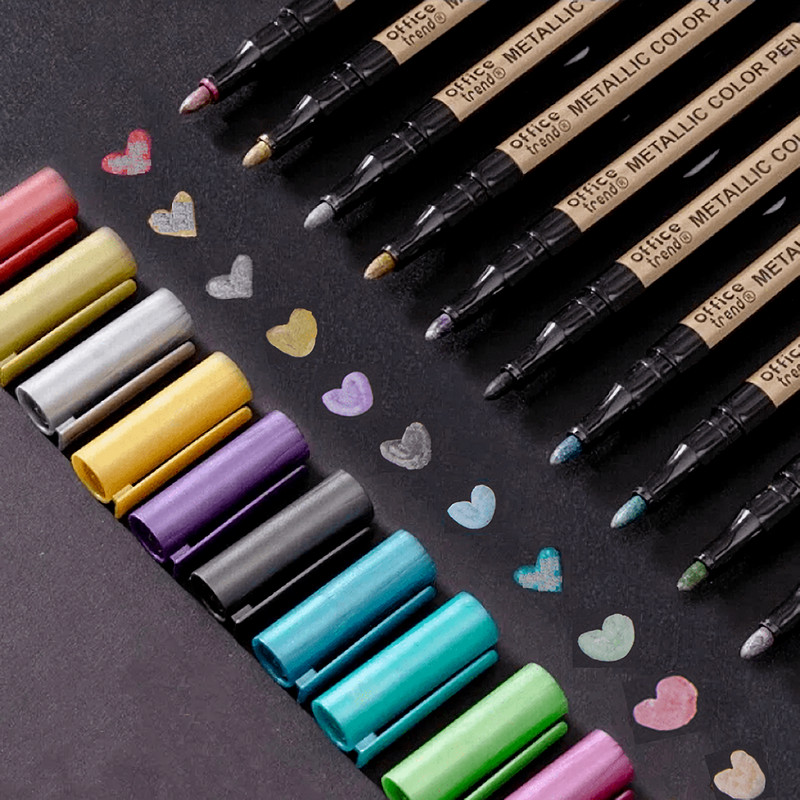 10pcs Metallic Marker Pens, Waterproof Permanent Markers for Rock Painting, Glass, Metal, Plastic, Ceramic, Canvas, DIY