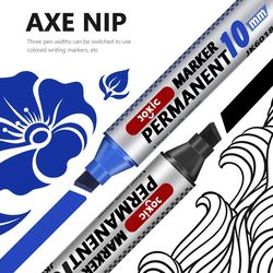 4 color permanent marker pens set, waterproof ink, fine and broad 10mm nib, black blue red green