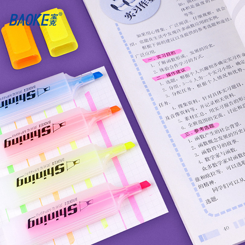 BAOKE MP4910 6 Color Highlighters, Chisel Tip, Quick Dry Fluorescent Ink, Note Taking, Studying, School Office Supplies