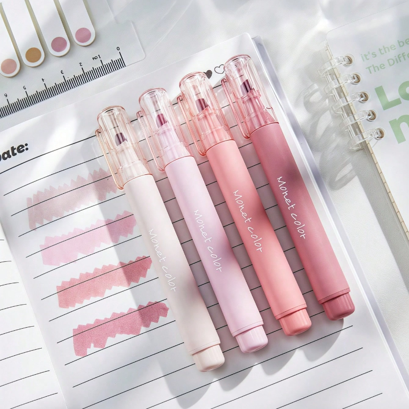 Soft Touch Fluorescent Gel Pens, 4 Pack Morandi Pink Quick Dry Gel Highlighters, Water Based Ink for Office, School