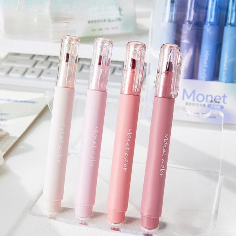 Soft Touch Fluorescent Gel Pens, 4 Pack Morandi Pink Quick Dry Gel Highlighters, Water Based Ink for Office, School