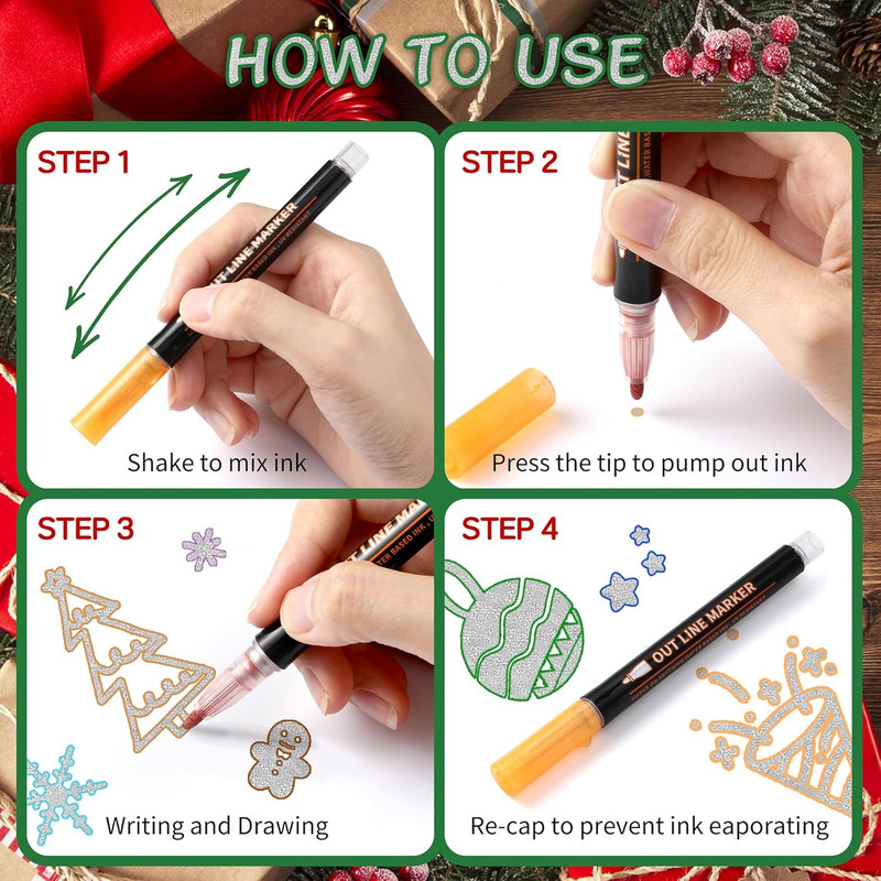 Metallic Highlighter Pens, 12 48 Colors Magic Glitter Drawing Markers, Quick Drying Water Based, Double Line Outline