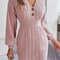 Womens Knit Dress, Autumn Winter Casual Long Sleeve Bodycon, V Neck Knitted Short Dress