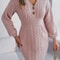 Womens Knit Dress, Autumn Winter Casual Long Sleeve Bodycon, V Neck Knitted Short Dress