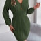 Womens Knit Dress, Autumn Winter Casual Long Sleeve Bodycon, V Neck Knitted Short Dress