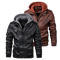 Mens Vintage Faux Leather Motorcycle Jacket, with Removable Hood, Camouflage Lining, Windproof Bomber Coat, Casual Styl
