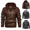Mens Vintage Faux Leather Motorcycle Jacket, with Removable Hood, Camouflage Lining, Windproof Bomber Coat, Casual Styl
